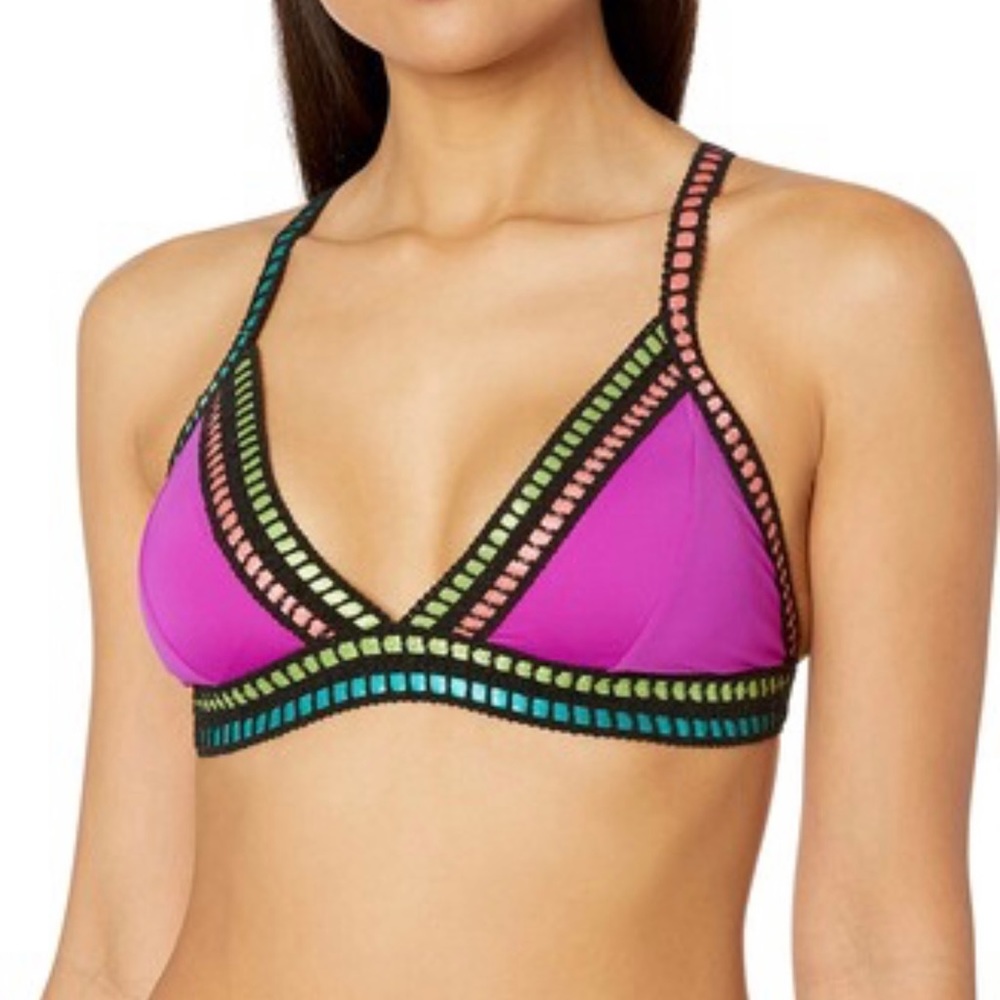 Preowned LA BLANCA pink/purple threading triangle bikini top sz 12 bottom sz 16